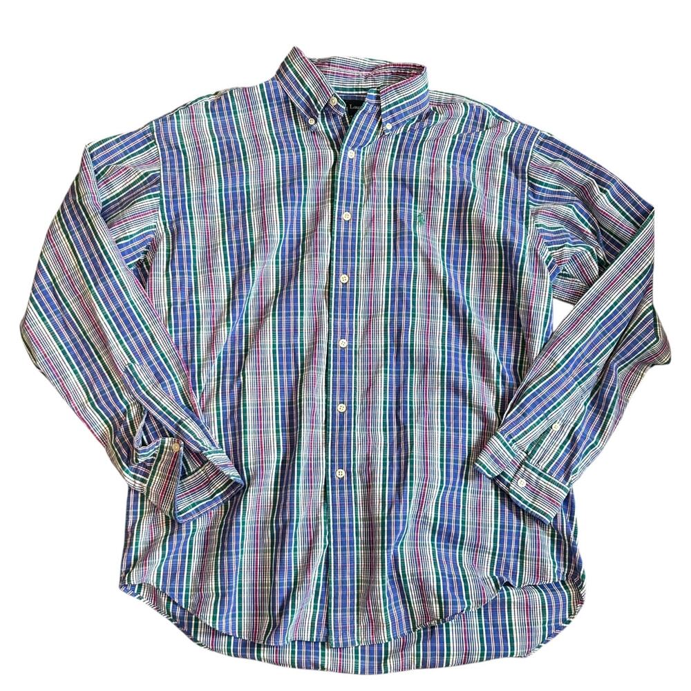 Ralph Lauren Blake Plaid Shirt 2-Ply Cotton Blue Green Pink L - Picture 2 of 15